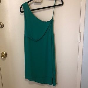 BCBG MaxAzria green one-shoulder cocktail dress